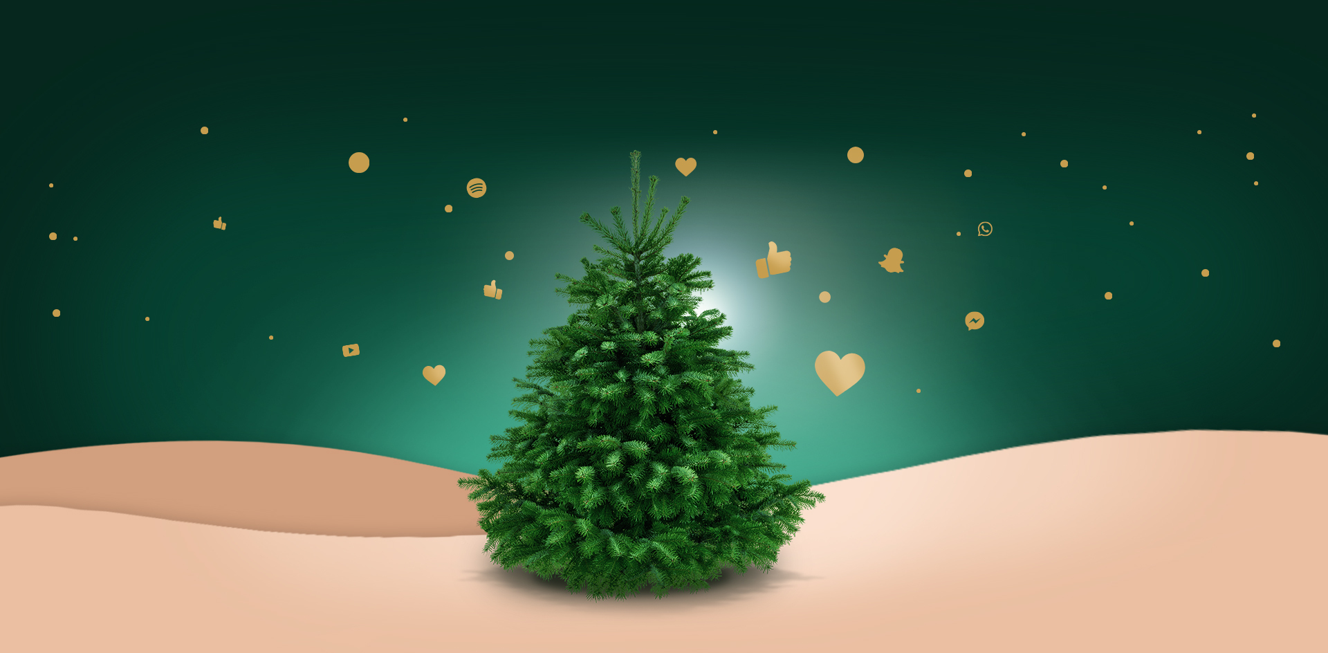 Header Weihnachtsbaum mit Icons im Hintergrund