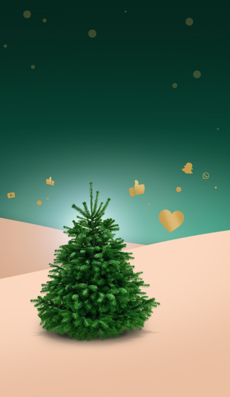 Header Weihnachtsbaum mit Icons im Hintergrund Mobil