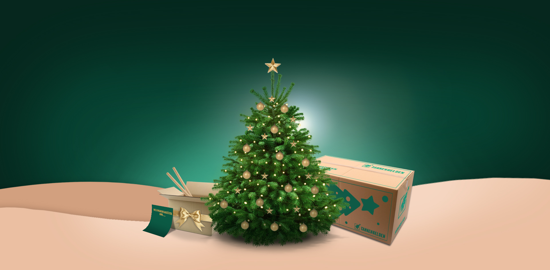 Header Tannenbaum geschmückt mit Geschenken